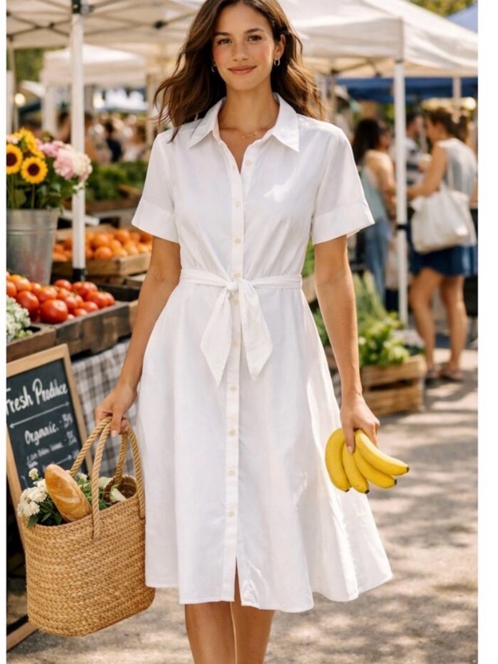 NWT DVF Diane von Furstenberg White Cotton Shirt Midi Dress $450 Tie Waist 0